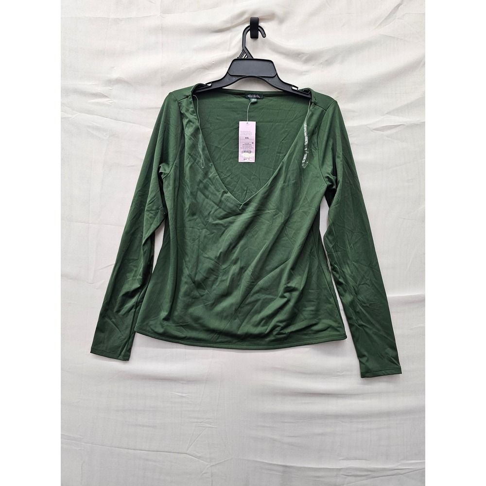 Wild Fable Womens V-Neck Long Sleeve Top Dark Green Nylon Blend Size XXL